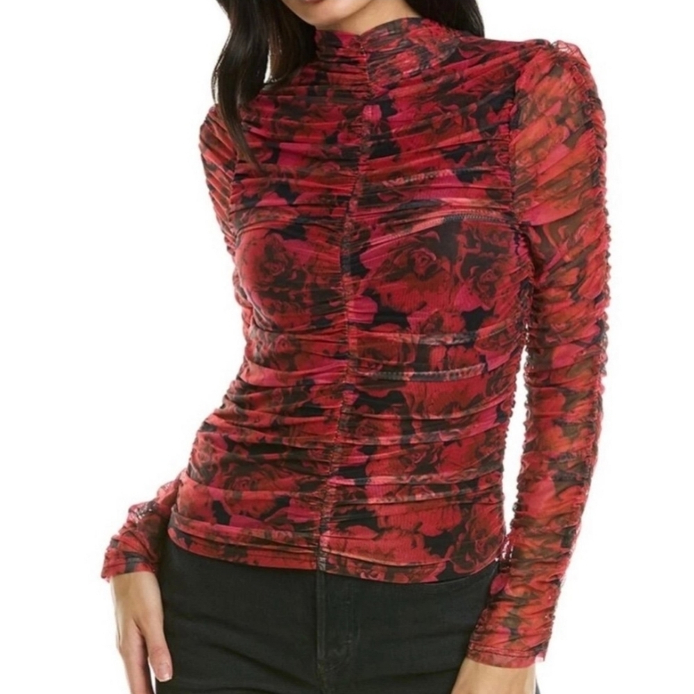 Mesh Ruched Long Sleeve Top